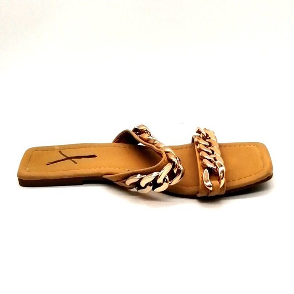 Wild Diva Womens Chain Link Slide Sandal Tan Faux Leather Flat Heel 6.5 - Picture 2 of 10